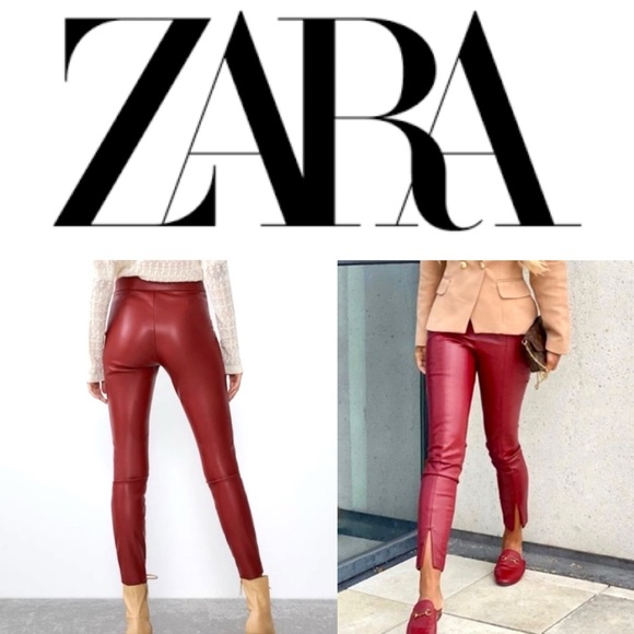 Zara Pants - Zara Vegan Leather Leggings – Dark Red/Bordeaux, Size Small